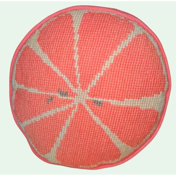 Vintage Orange Velvet Round Pillow Mid Century 15"x3" Woven Citrus - Picture 1 of 6